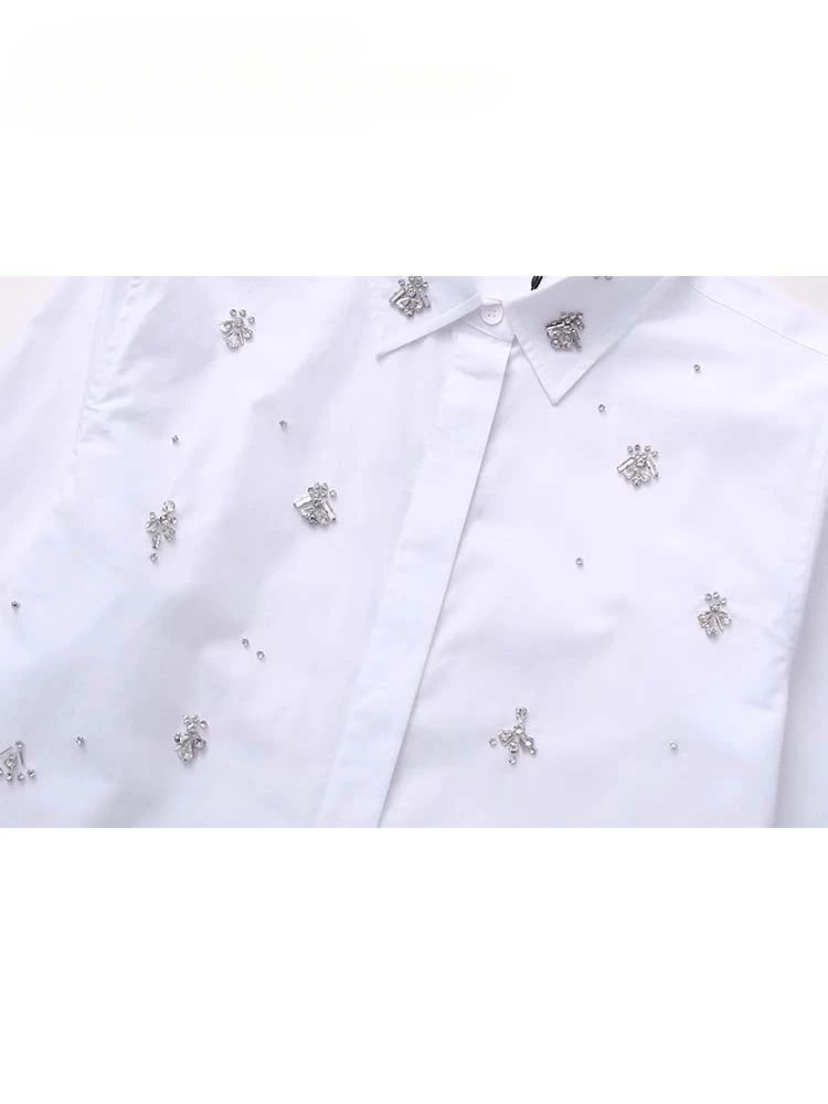2024 New Spring Women Fashion Elegant White Blouses Lapel Hollow Out Slim Shirt Woman Casual Streetwear Mujer Blusa Office Lady
