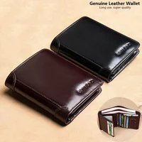 Men's Wallets RFID Blocking Genuine Leather Trifold Business Short Purse Wallet for Men with ID Window and Credit Card Holder 1