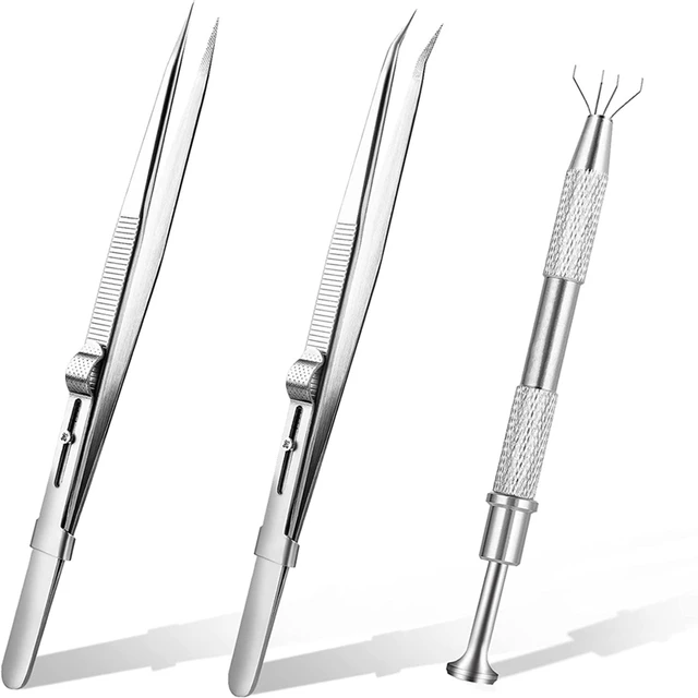 3 Pc Piercing Ball Grabber Tool with 4 Prong Diamond Claw Tweezer