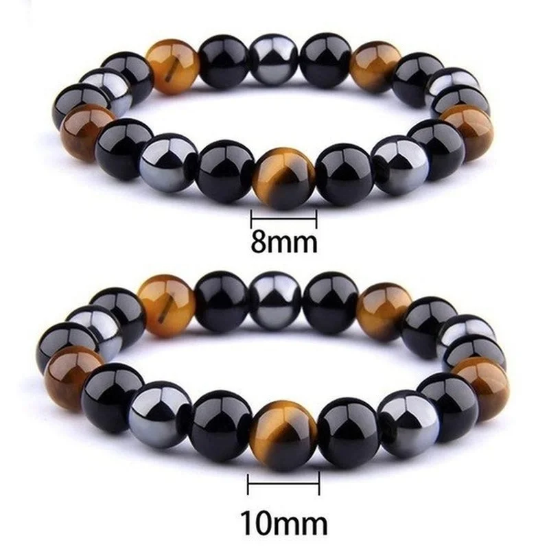 Obsidian Bracelet Natural Stone Bracelet Tiger Eye Triple Protection Hematite and Black Obsidian Bracelet Couples Bracelets Weight Loss Jewelry