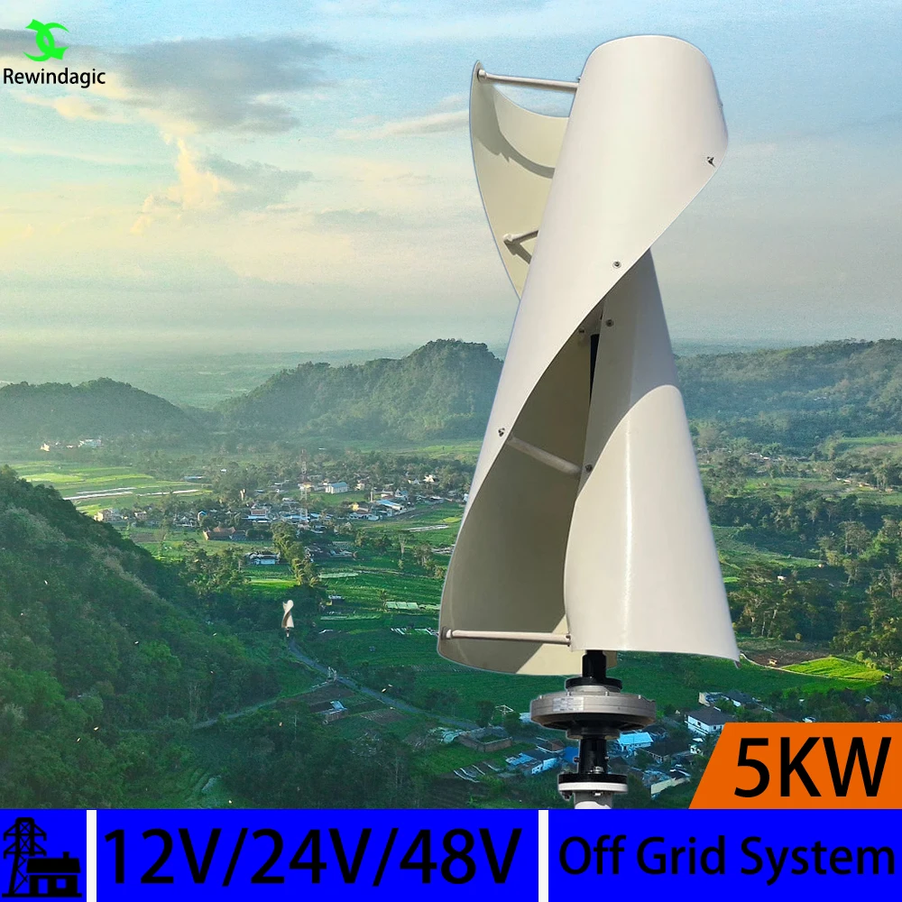 Generatore Eolico Ad Asse Verticale Da 5000W 48V Generatore Di Energia Alternativa 220V Uscita Ca Kit Completo Per Uso Domestico Con Inverter Controll