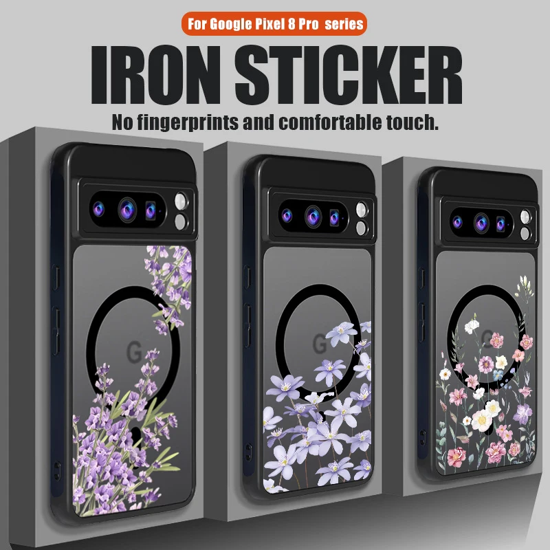 Matte Magnetic Purple Flowers Phone Case with Magsafe Wireless Charging Compatibility