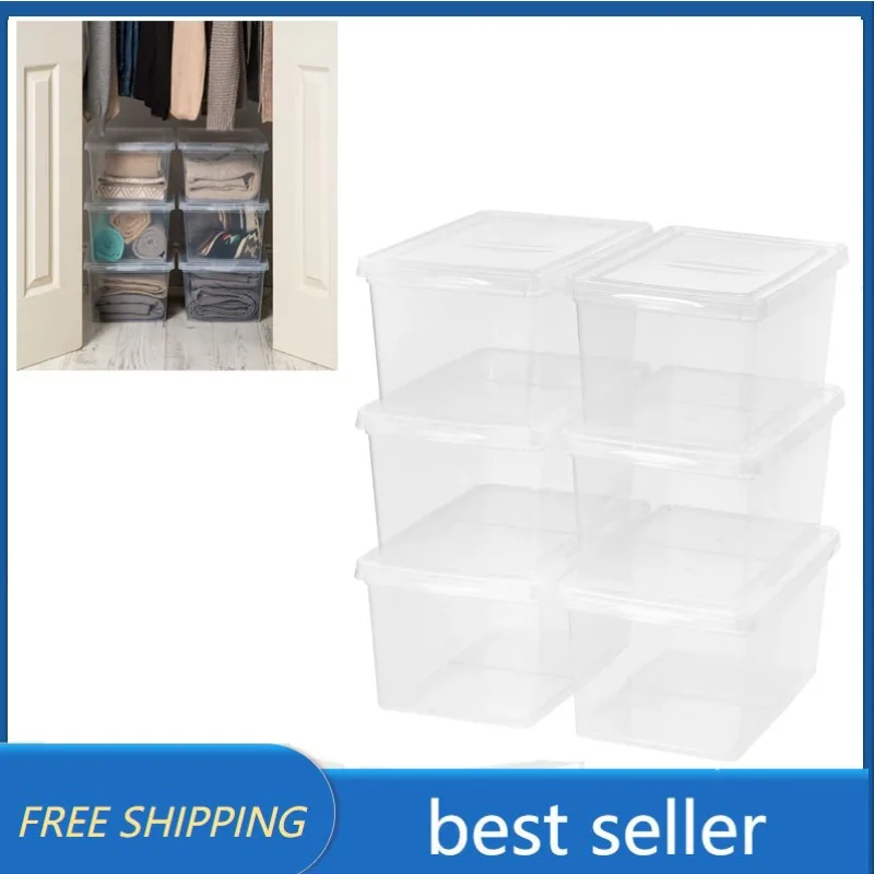 

Mainstays Set of 6 17 Quart Home Plastic Stackable Closet Storage Box - Clear