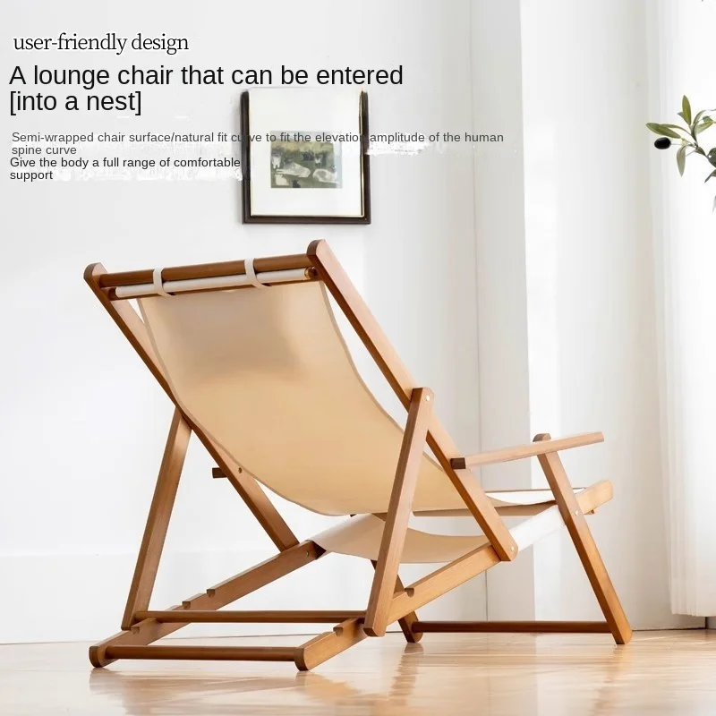 Folding Chair Folding Portable Chairs Solid Wood Lounge Chair Balconies Home Leisure Outdoor Canvas Beach Chairs Outdoor Camping Camping Chair