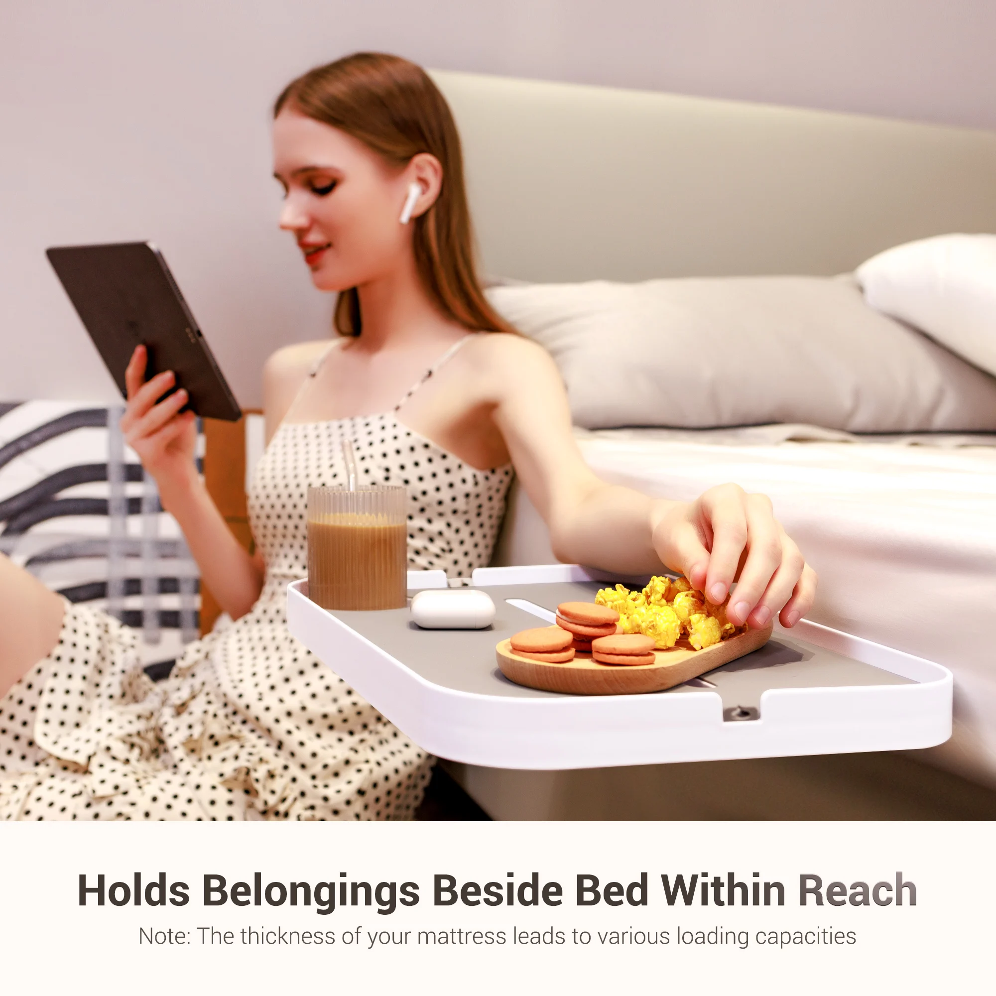 Prateleira de Armazenamento de Cabeceira Portátil Metal Bed Head Rack Mesa Rack Suporte Tablet Bandeja Lateral de Cama para Laptop Telefone Bebida Livro - Imagem 2