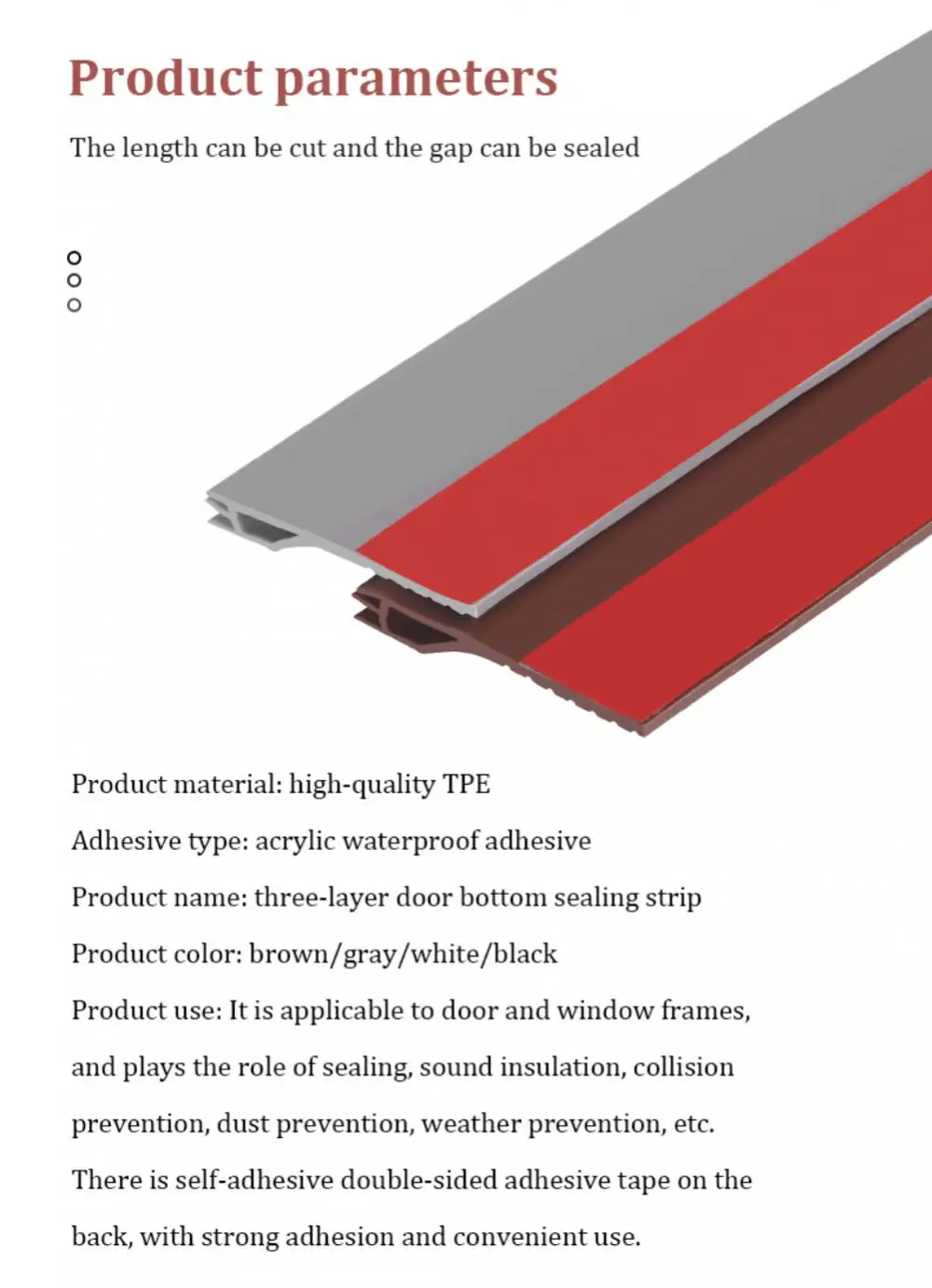 Description Picture 6 of item2024 Waterproof Seal Strip Draught Excluder Stopper Door Bottom Guard Double Silicone Rubber Seal Dustproof Soundproof