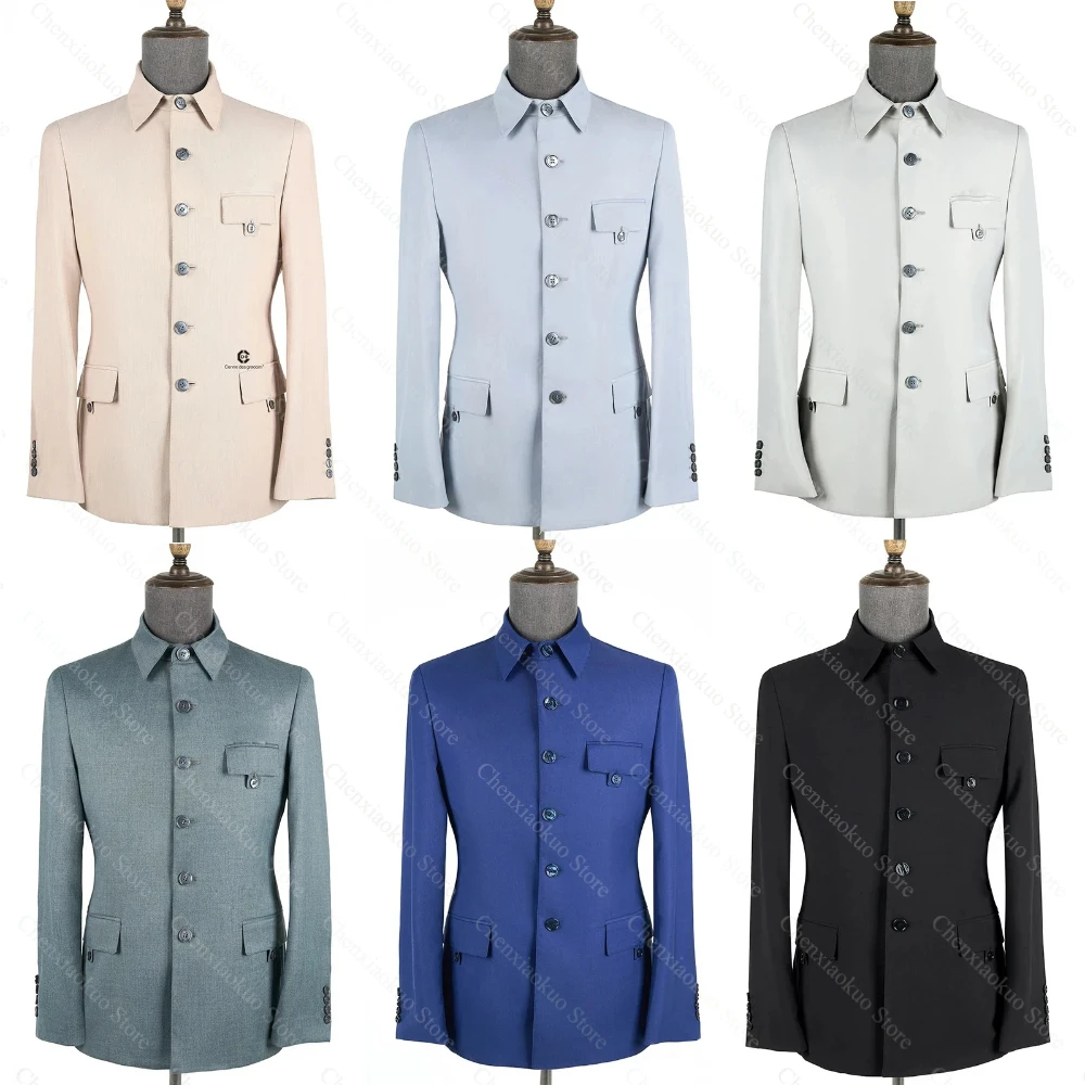 Men Suits 2 Piece Fashion Stand Collar Single Breasted Wear Official Daily Formal Casual Business Male Suit (Jacket+Pants)