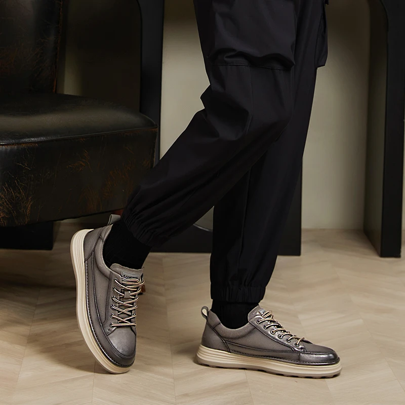 

Kangnai Men Shoes Genuine Leather Lace-Up Skateboarding Platform Flats Casual Sneakers Outdoor Tennis Male Sports Shoes