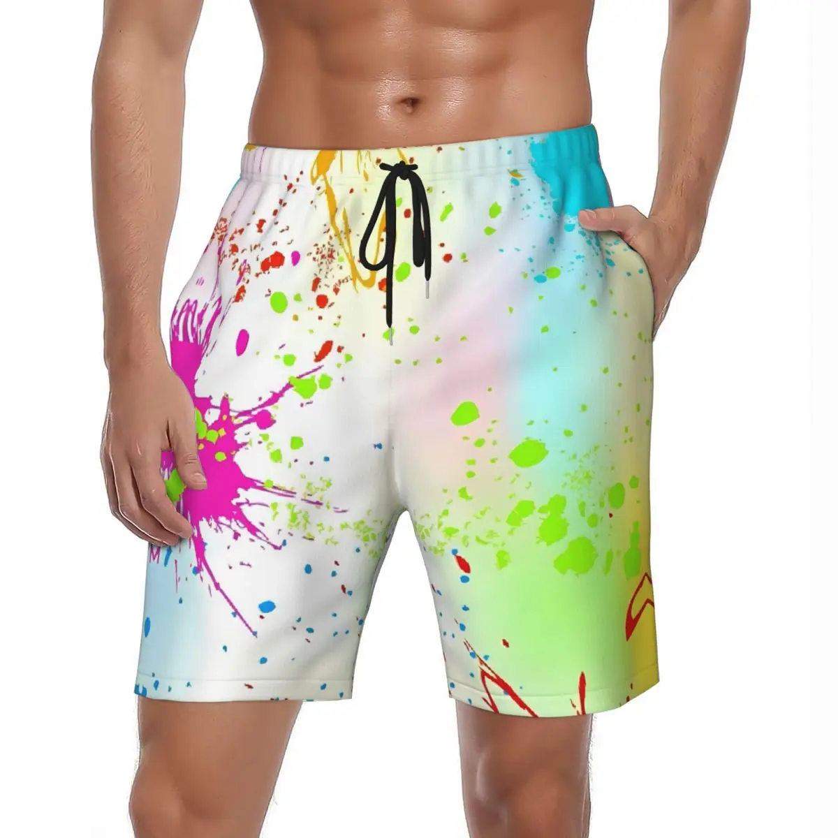 

Swimwear Happy Holi Pigment Board Shorts Summer Fashion Cool Casual Board Short Pants Male Surfing Quick Drying Swim Trunks