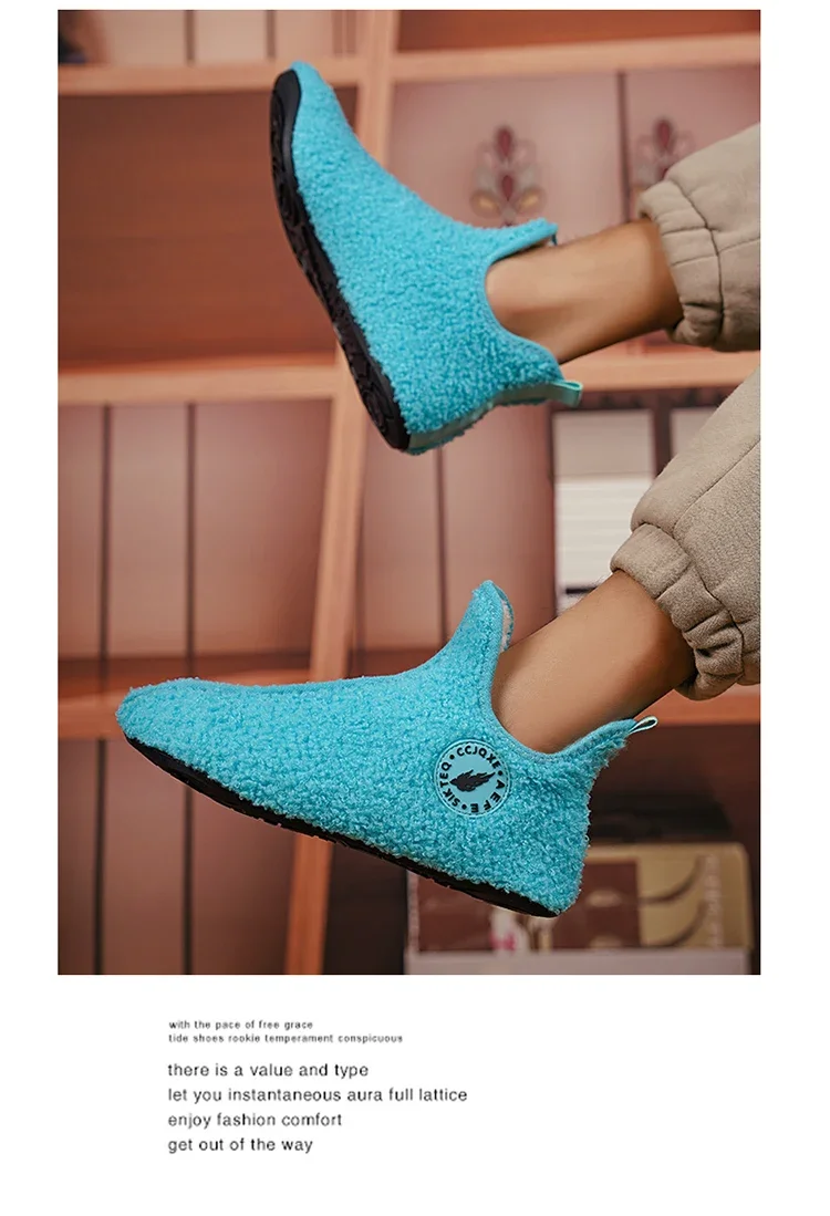 YRZL Winter Slippers Men Indoor Slippers Non-slip Warm Women and Men Slipper Ankle Soft Shoes Comfortable Flat Home Cotton Shoes