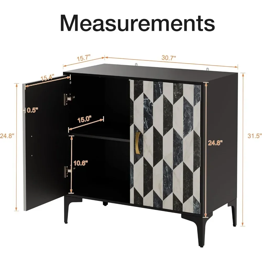 Sideboard et 2 Packs Kitchen Storage Cabinet with 4 Faux Marble Doors, Hallway, Liquor/Accent Cabinet with Gold Handles