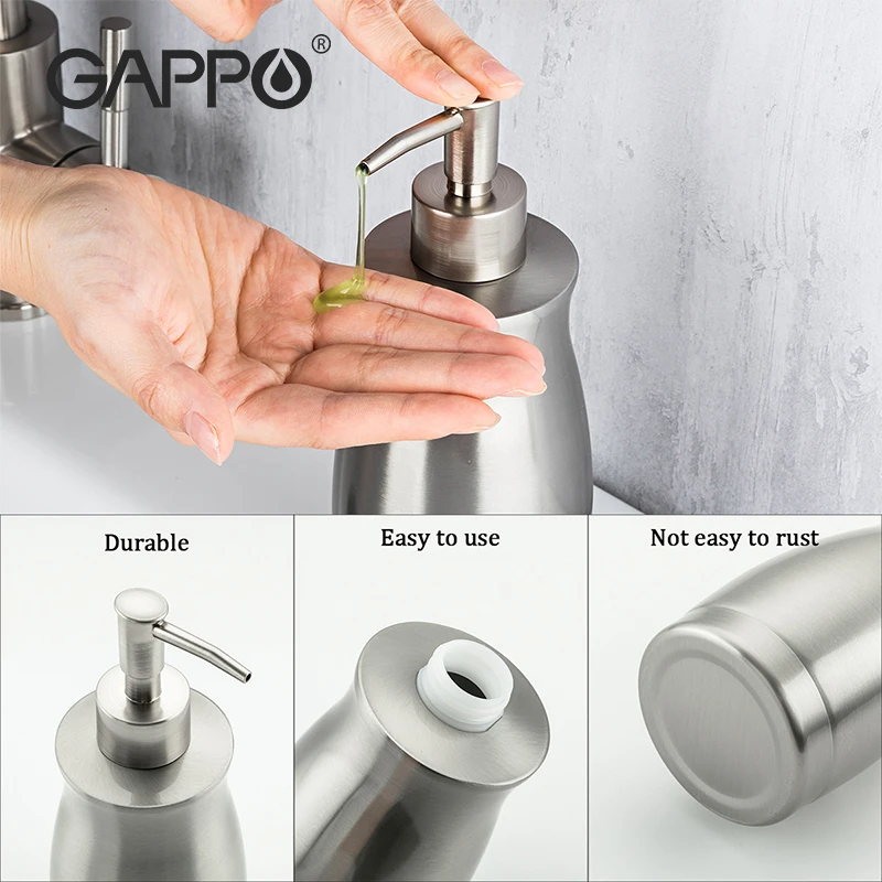 Gappo Soap Dispenser 304 Stainless Steel Brushed Liquid Soap Dispenser 500ml Hand Press Kitchen Dispenser images - 6