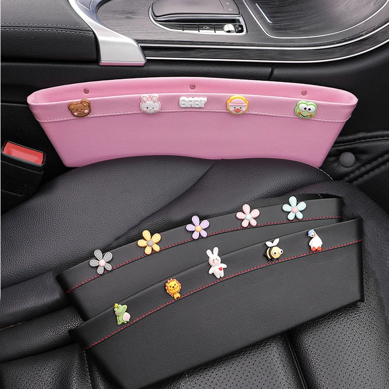 

1 Pack Cute Cartoon Car Seat Gap Filler Organizer PU Leather Side of Center Console Car Pocket for Phone Coins Keys Accessories