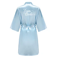 Light Blue Women's Satin Robe Short Kimono for Bride & Bridesmaid With White Letter, Wedding Party Robes - Image 3