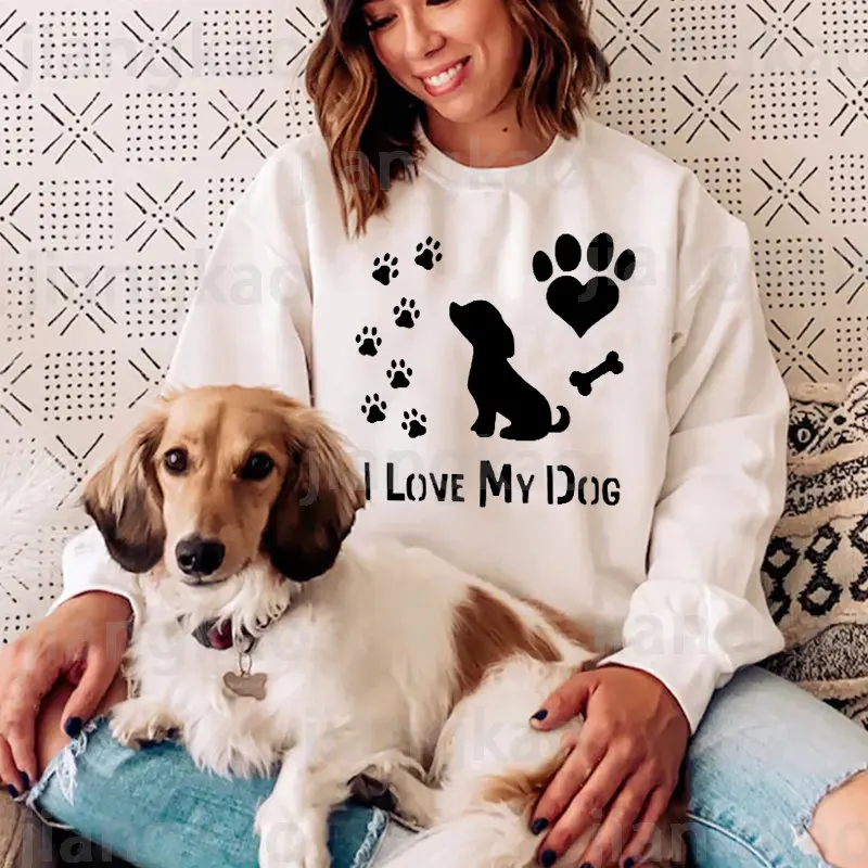 

Women Graphic Dog Paw Mom Cartoon Pet Cute Fleece Sweatshirts Harajuku Hoodies Tops Autumn Spring Winter O Neck Pullover Hoody