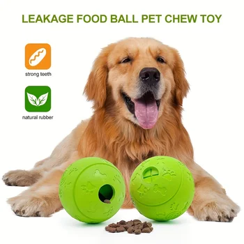 1pc Interactive Treat Dispensing Dog ToyNatural Rubber Chew Ball, Durable Non-Toxic Pet Grinding Toys Food Leakage Bone Patterns 1