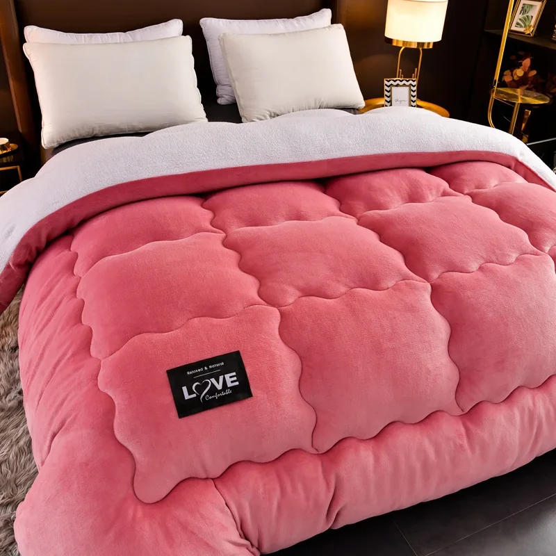 Lamb Wool Quilt Winter Cotton Quilt Double sided Velvet Blanket bed comforter wool cotton blanket