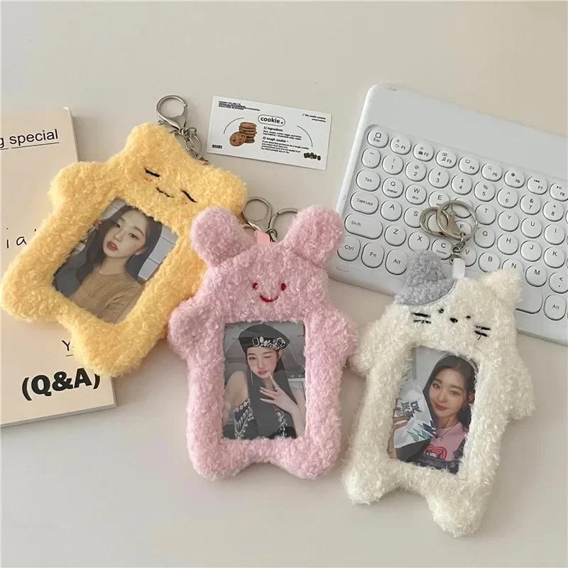 kawaii Cartoon Plush Photocard Holder Korean Id Card Holder Keychain kawaii Desk Accessories Kpop Stationery Idol Display Stand flyingbee x1306 white marble lanyards id badge holder keychain id card pass gym mobile badge holder lanyard key holder