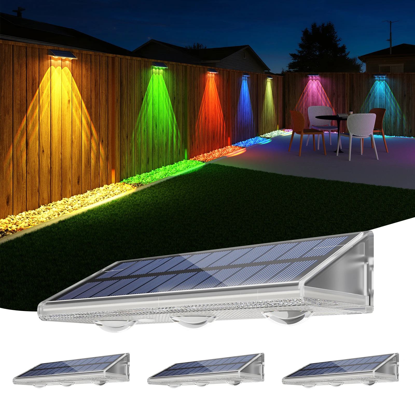 ตัวเลือกสินค้า ไฟรั้ว LED พลังงานแสงอาทิตย์ 6 สี 7 โหมด