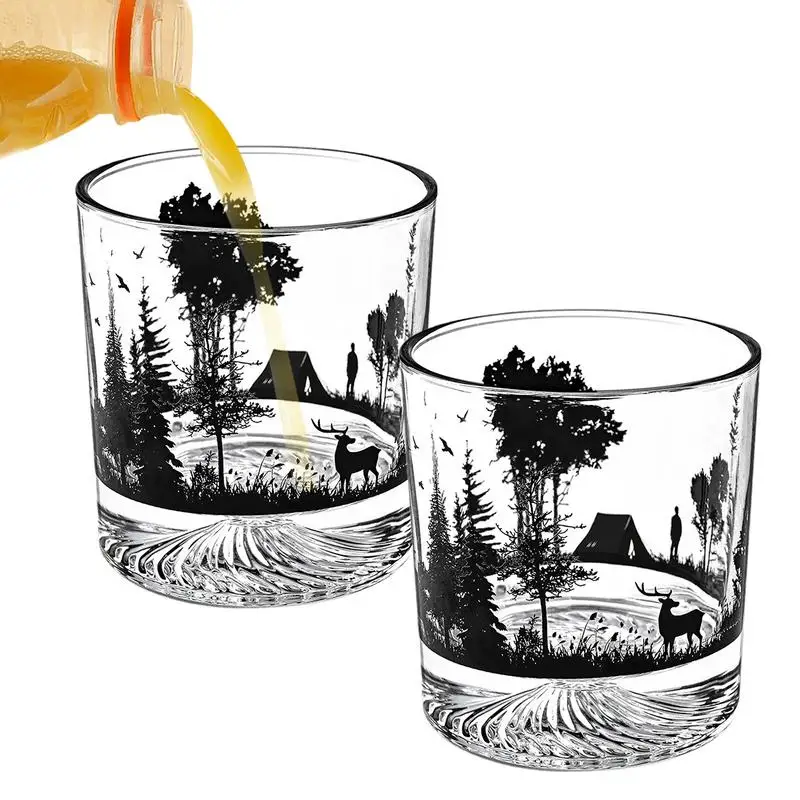 

Whiskey Cup Set Gift Forest View Cocktail Glasses Glassware For CocktailScotch Whiskey Glass Cup Gifts For Men 2Piece Glass Set