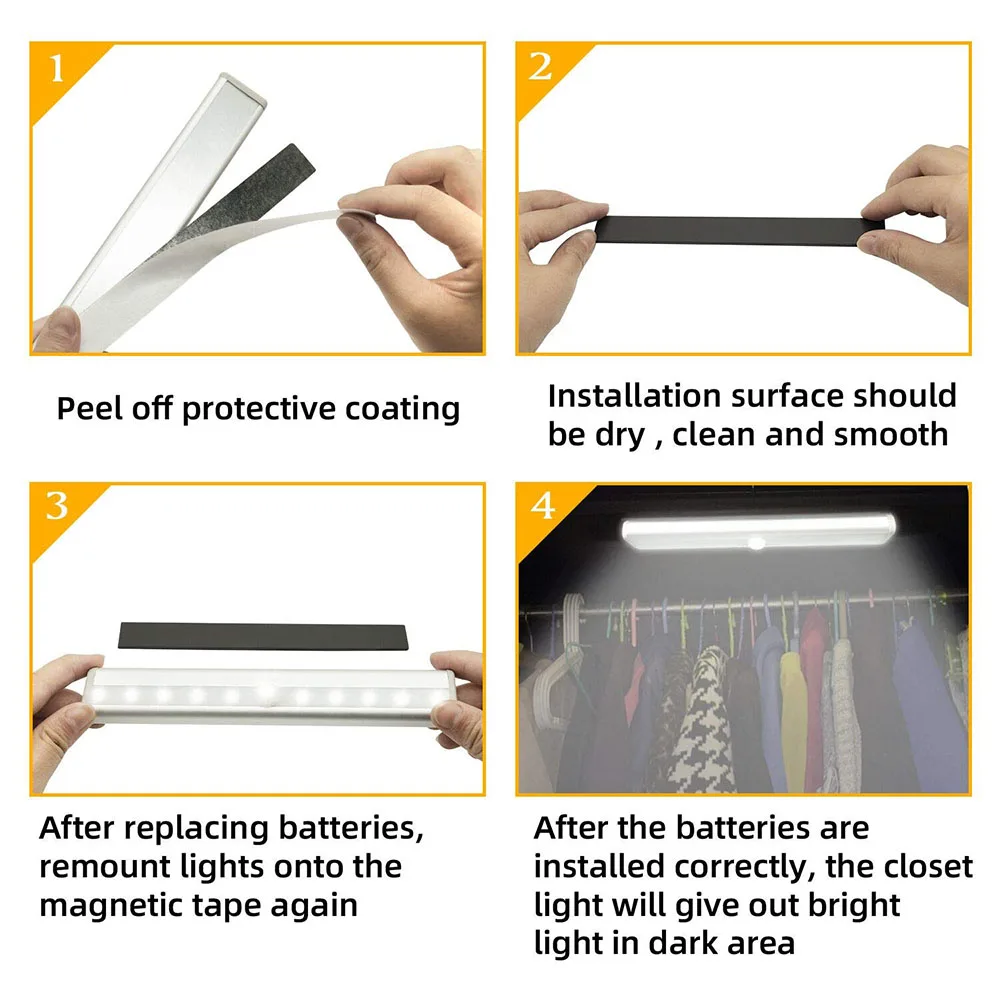 LED 야간 조명 PIR 모션 센서 9cm/19cm 옷장 캐비닛 복도 조명 무선 야간 램프 주방 계단 Luminaria 조명