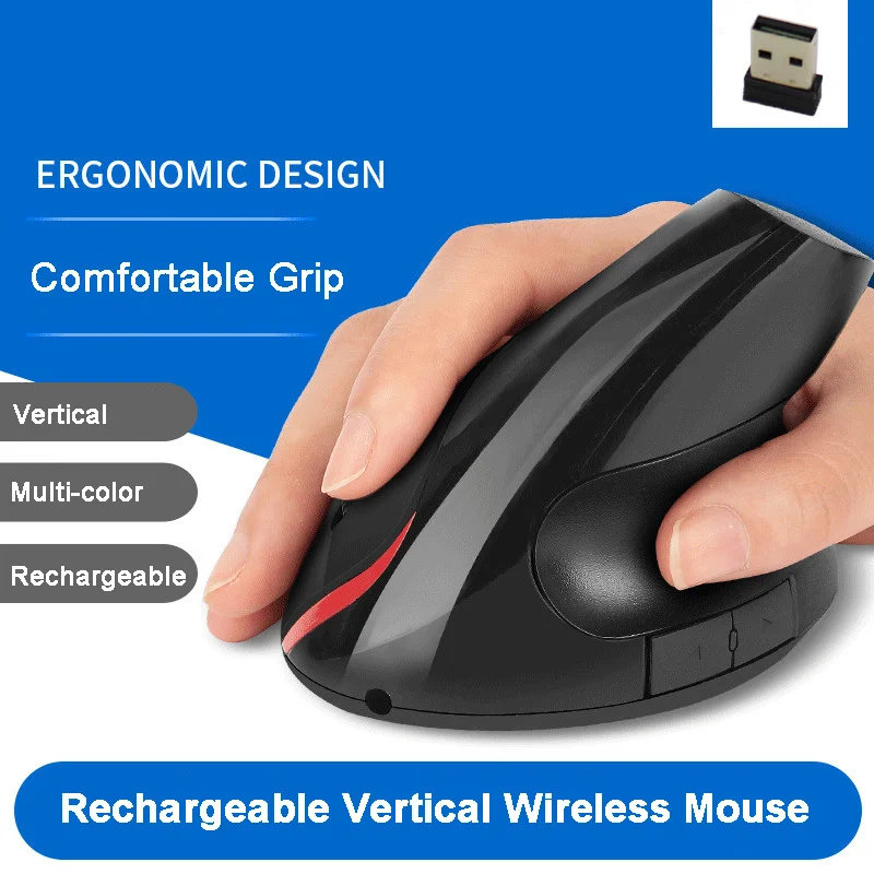 

2.4G Wireless Vertical Mouse 1600DPI Optical Ergonomic Mice Rechargeable USB Computer Mouse 5 Buttons Gaming Mause For Laptop PC