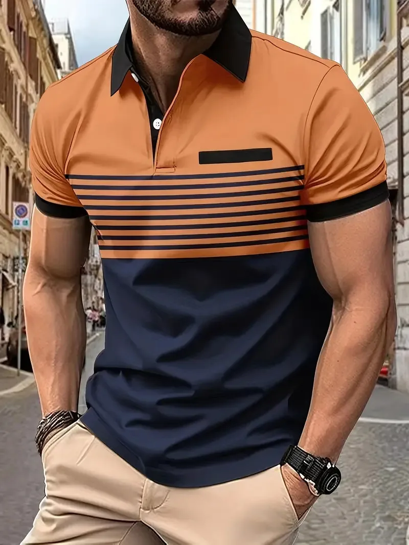 New Summer Striped 3D Printed Men's Polo T Shirt Fashion Lapel Button Zipper Top Hipster Trend Streetwear Short Sleeve Tops 14 S3ffd0896b1174051874bd038ea97d399b