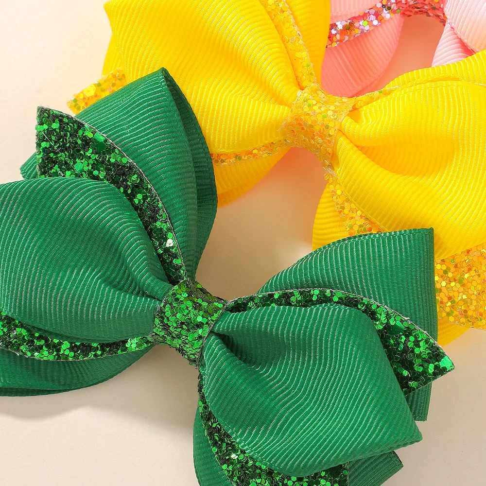 2 Teile/satz Bunte Party Bowknot Band Haar Clips für Mädchen Glitter Haar Pony Hairgripes Schöne Einfarbig Haarspange – Detail 2