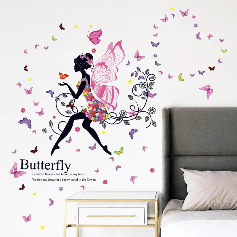 Creative Pink Feathers Wings Wall Stickers DIY Cartoon Girl Wall Decals for  Kids Rooms Kindergarten Nursery Home Decoration