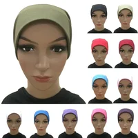 Plain Muslim Women Cotton Underscarf Bonnet Inner Cap Chemo Tube Head Scarf Cover Headwrap Brim Hat Arab Islamic Middle East 1