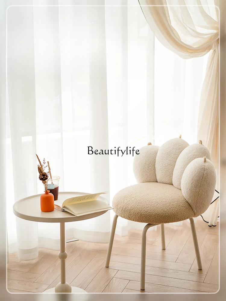 

Cream Style Lambswool Rotatable Makeup Stool Small Apartment Bedroom Manicure Dressing Stool