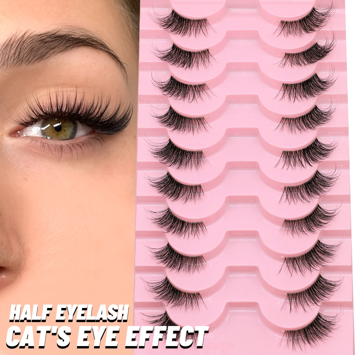 GROINNEYA Soft Natural Clear Band Faux Mink Wispy Eyelashes