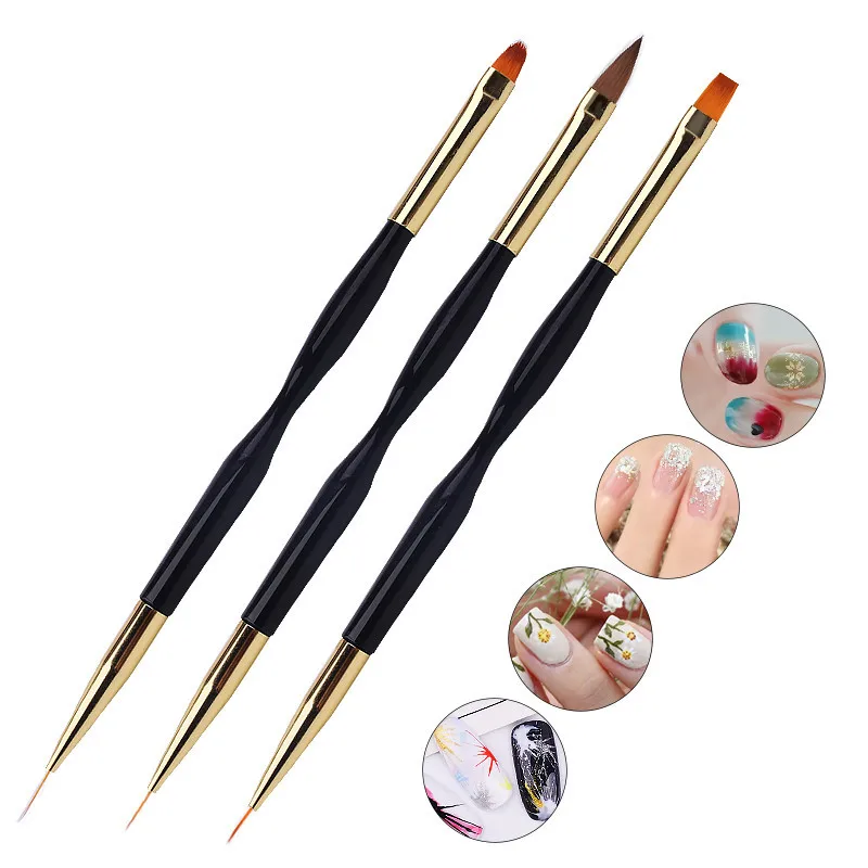 

3pcs Nail Art Brushes Set Acrylic Double-headed Liner Supplies Nails Art Dotting Pen Gel Painting Pen Stone Nail Manicure Tools