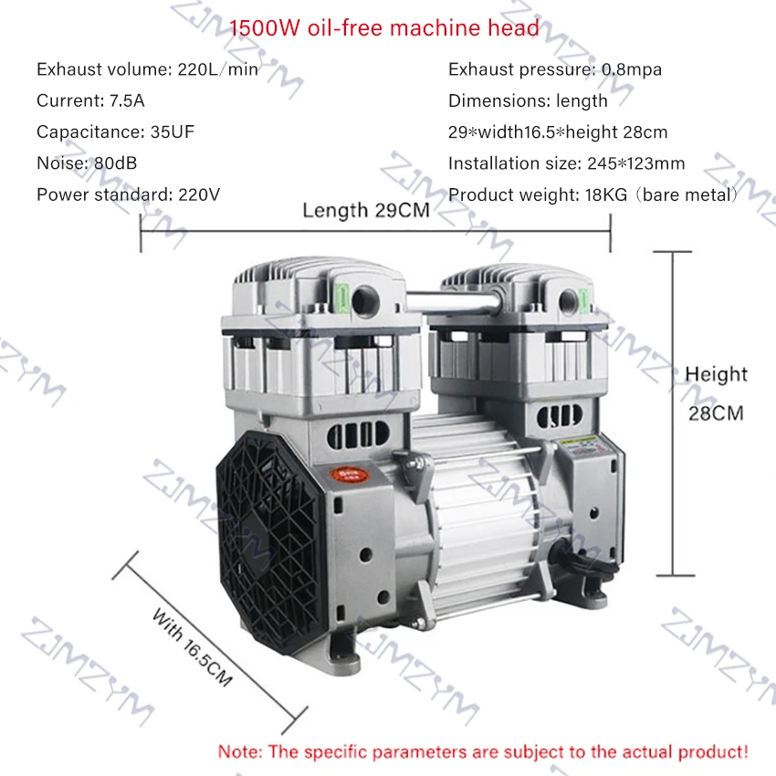 1200w/1500w compressor de ar portátil para dental woodworking casa reparação de baixo nível de ruído compressor de ar livre de óleo poderoso motor de cobre