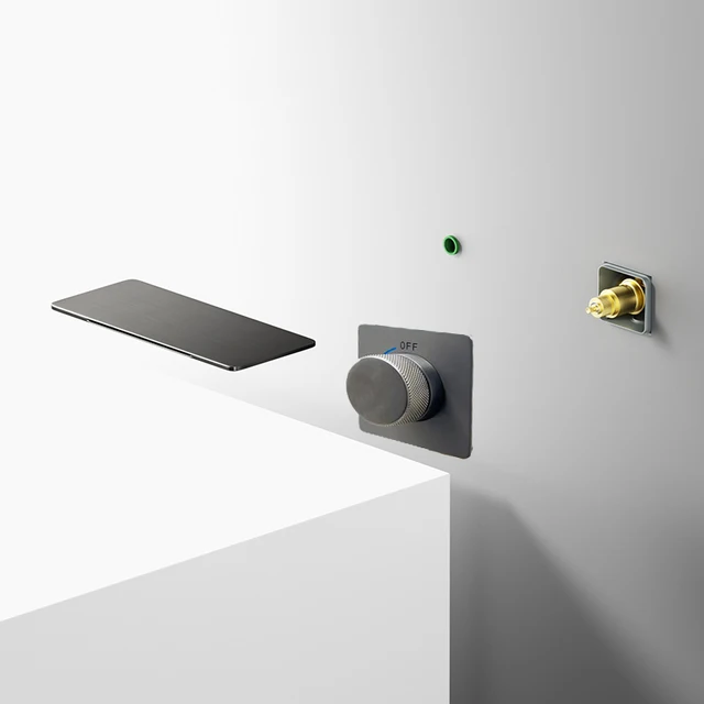 ก๊อกน้ำตกแบบฝังในอ่างอาบน้ำ KALOP โครงสร้างทองแดงแท้ สีเทาแบบปืน พร้อมก๊อกน้ำด้านข้างแบบฝังในผนังสำหรับอ่างอาบน้ำ 2