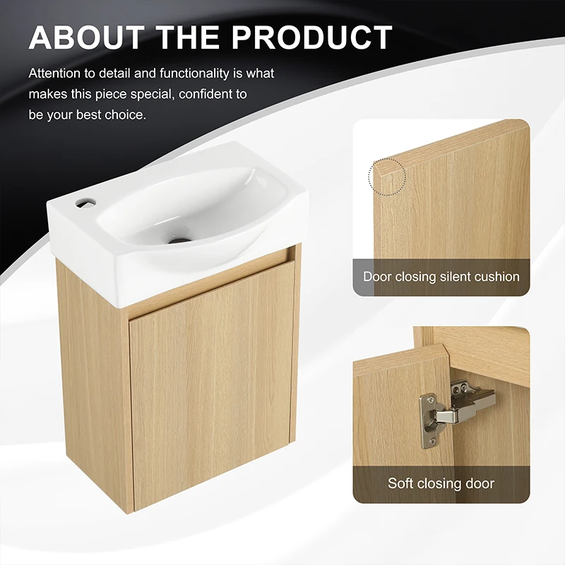 16 "Bathroom Vanity Sink Combo for Small Space, Modern Small Bathroom Vanity with Sink, Bathroom Sink Cabinet Set ,Oak
