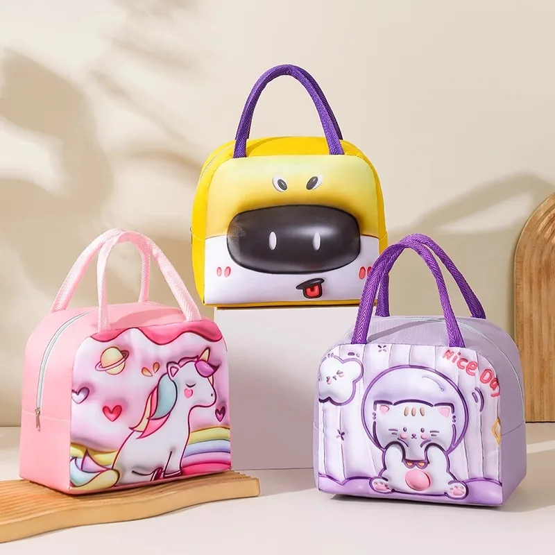 Cute 3D Cartoon Animal Picnic Bag Large Capacity Children Lunch Box Thickened Waterproof Handheld Thermal Insulated Bags
