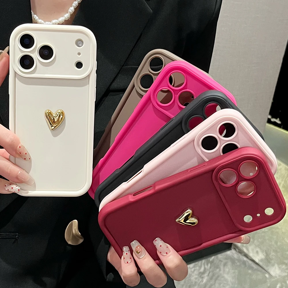 3D Gold Love Heart Matte Phone Case Cover