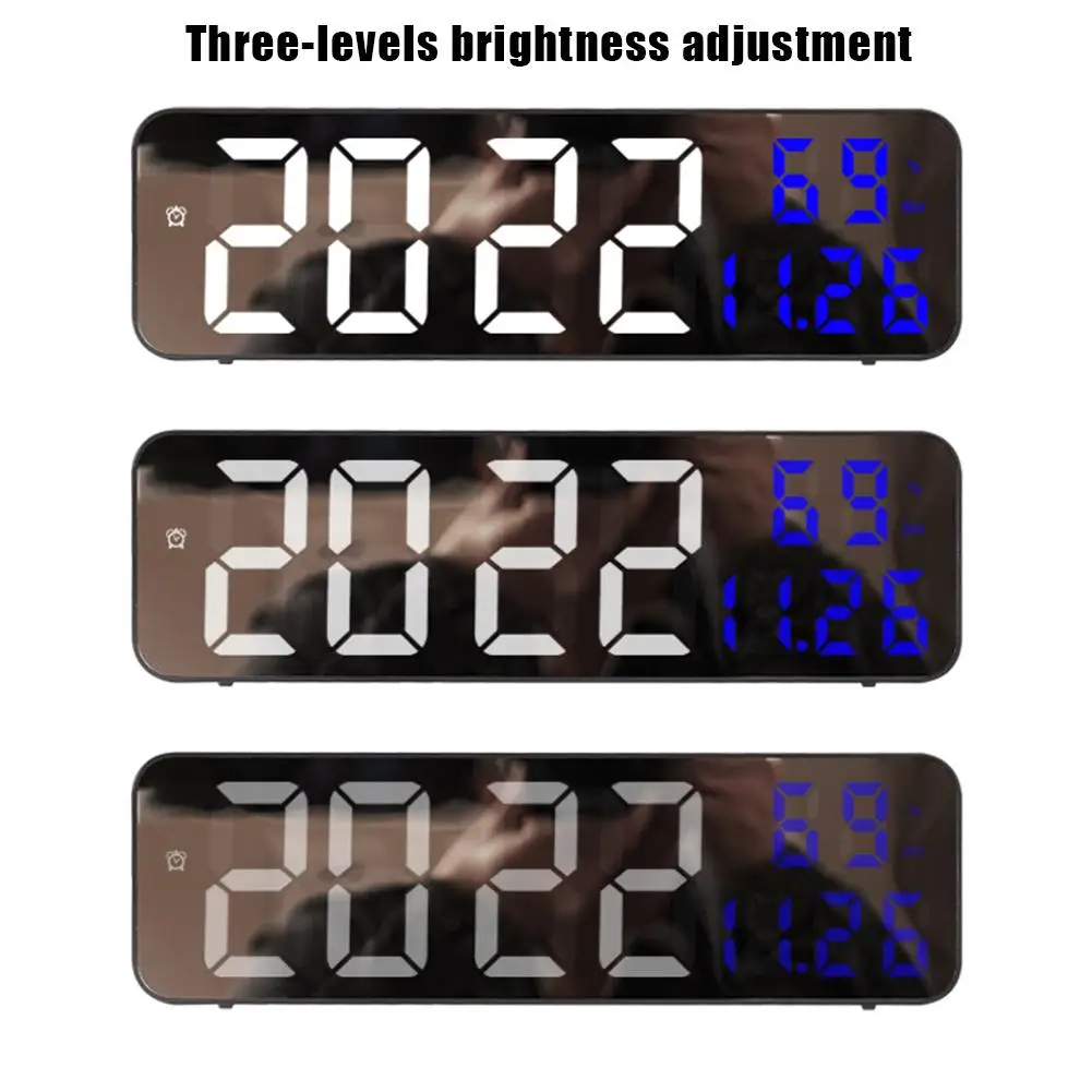YOUZI LED Digital Wall Clock Large Screen Wall-mounted Time Temperature Humidity Display Electronic Alarm Clock 2