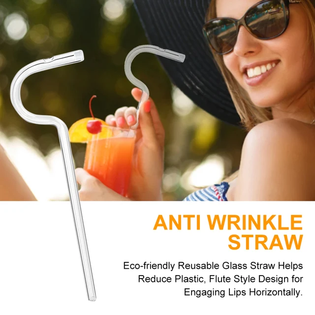 LIVESGOODS 2PCS Anti Wrinkle Glass Straw, Reusable Drinking Straws with  Cleaning Brush, Avoid Wrinkles around The Lip- Perfect For Milk, Tea,  Juice