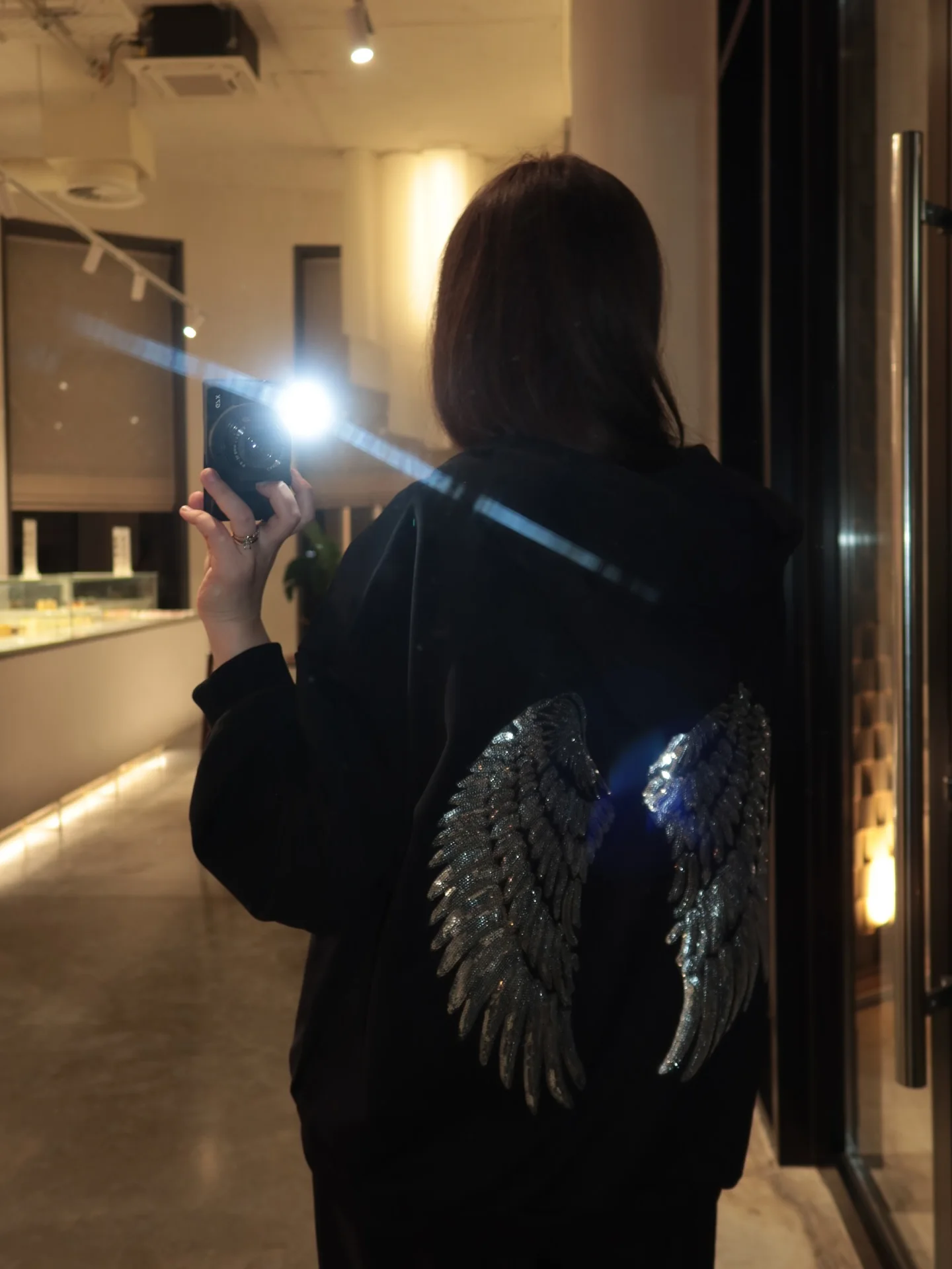 Shiny Wing Hip Hop Pattern Embroidery Aesthetic Hoodies Y2k Oversized Loose Clothes Pullover Sweatshirt Street Women Clothing