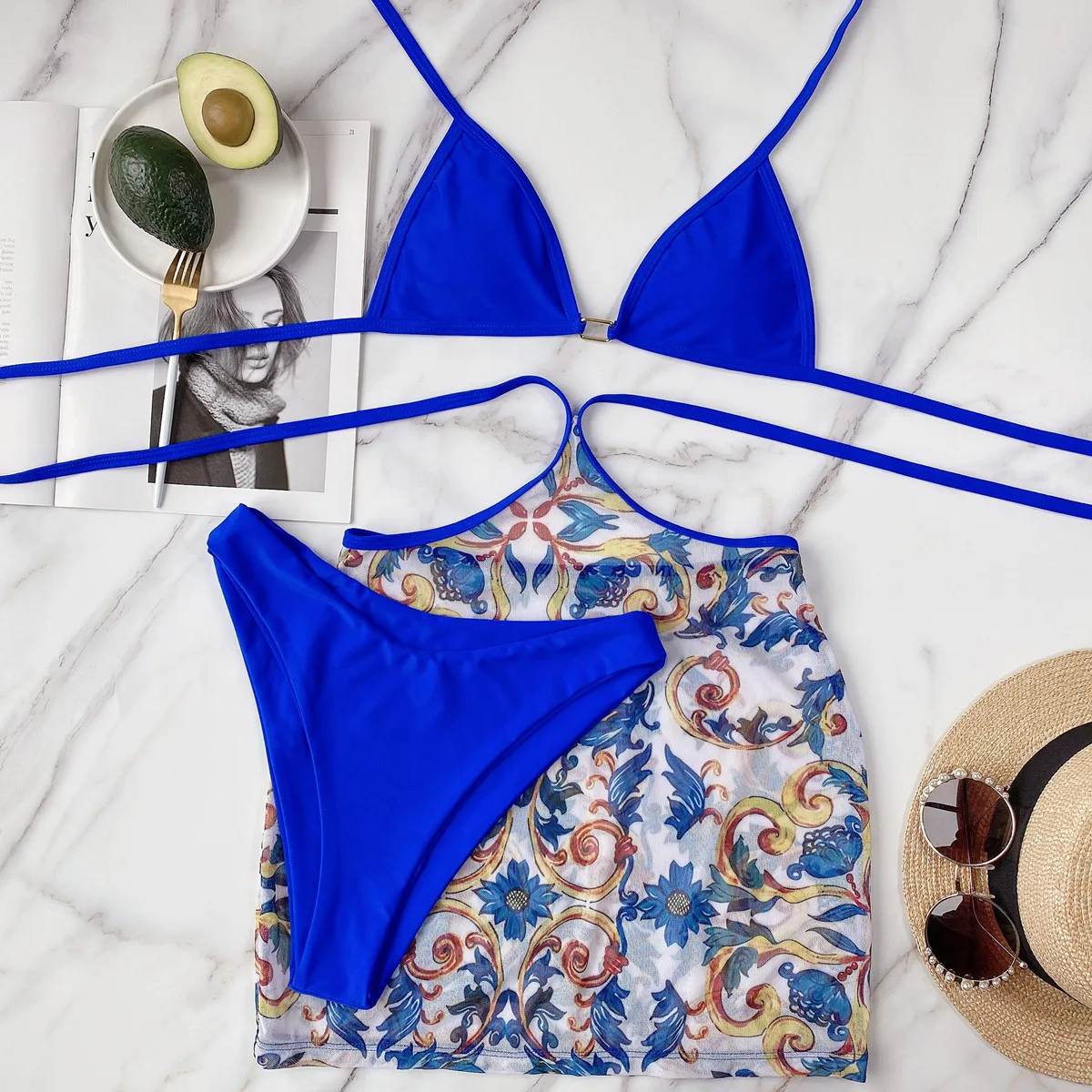 Classic 3 Piece Swimsuit Women Floral Street Style Bikinis Set Womens Swimsuits High Waist Bikini Woman Fashion Swimsuit
