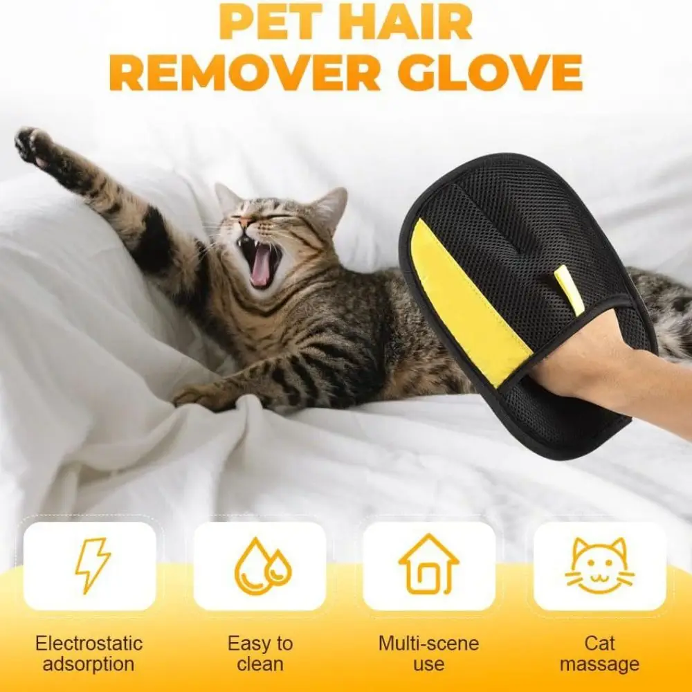 3PCS Double-sided Pet Grooming Gloves Multi-functional Soft Pet Hair Remover Brush Black Thickened Static Dedusting Brush Puppy