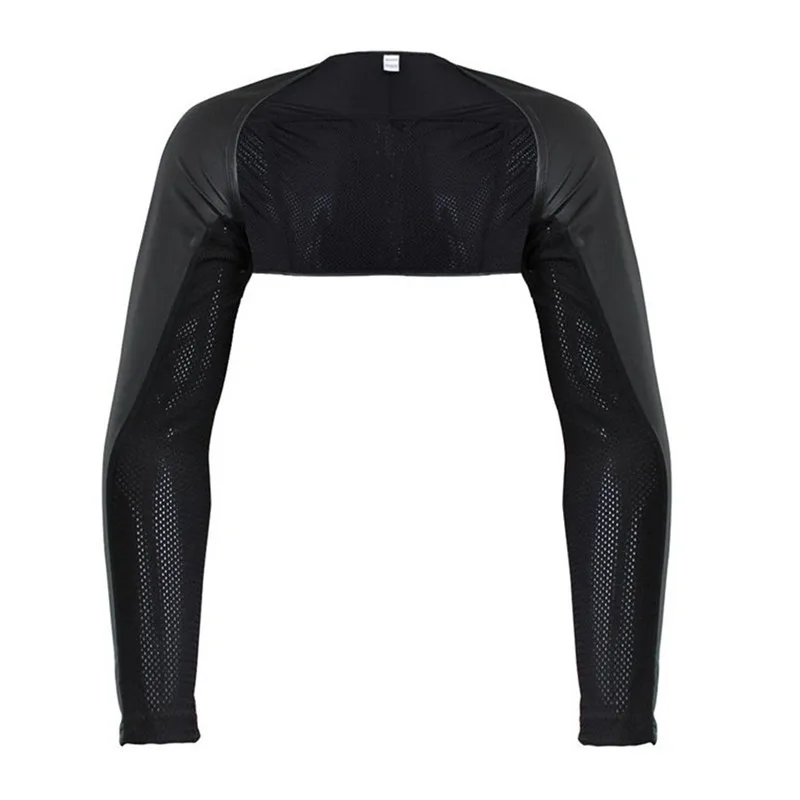 Sexy Mens Body Chest Harness Mesh PU Leather Arm Sleeves Shrug Long Sleeve Crop Tops Stage Sleeve Catwalk Clubwear Exotic Tanks