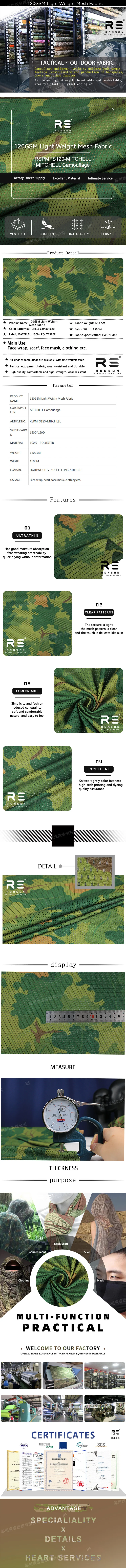 Vietnam Mitchell Camouflage Doppelseitig bedruckter Netzstoff 120 g/m2 Leichte gestrickte Luxus-Gesichtsmaske aus 100 % Polyester – Detail 1