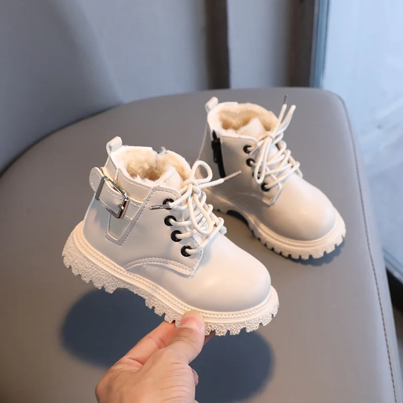 

Kids Vintage Solid Leather Boots New Winter Children's Comfortable Cotton Warm Rubber Outsole Boots Boys Girls Fashion Shoes