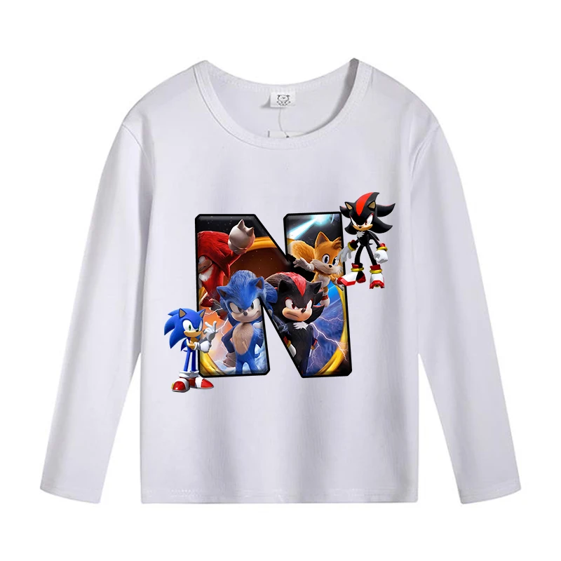 thumbnail image 1 of Camisetas de manga larga de Sonics, camisetas con letras estampadas de anime, camisetas finas de otoño, ropa interior de algodón para niños, regalo de cumpleaños para niños nuevo, 1 of 5