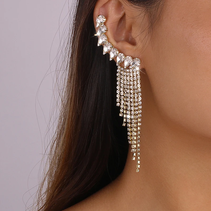 

Shiny Crystal High-quality Long Tassel Drop Earrings for Women Luxury Rhinestone Earrings Statement Jewelry Party Accessories