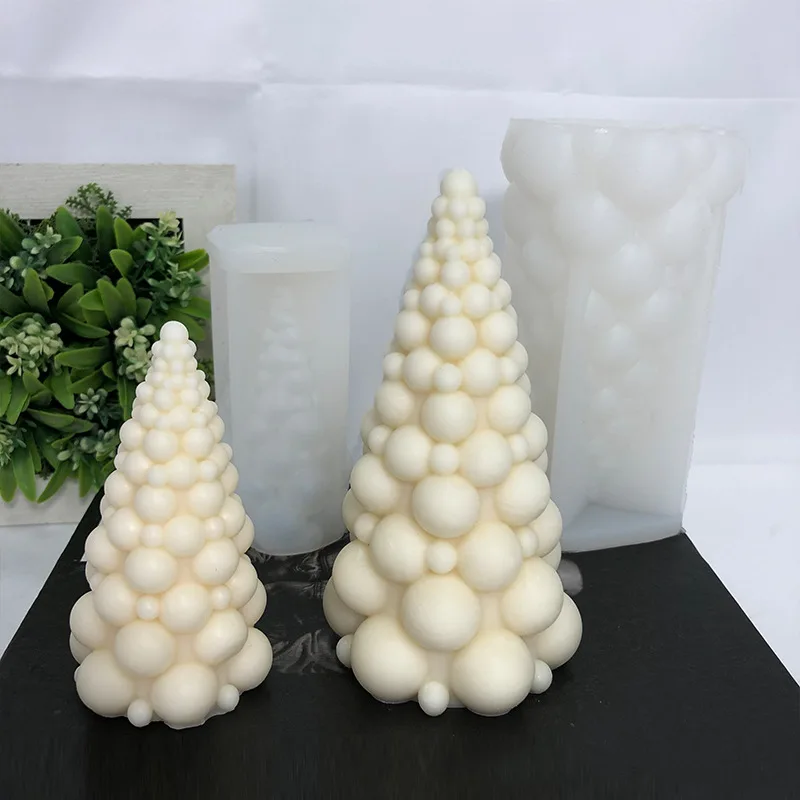 3D Bubble Christmas Tree Silicone Candle Mold Handmade Scented Candle Making Kit Gypsum Resin Soap Mould Christmas Decor Gifts