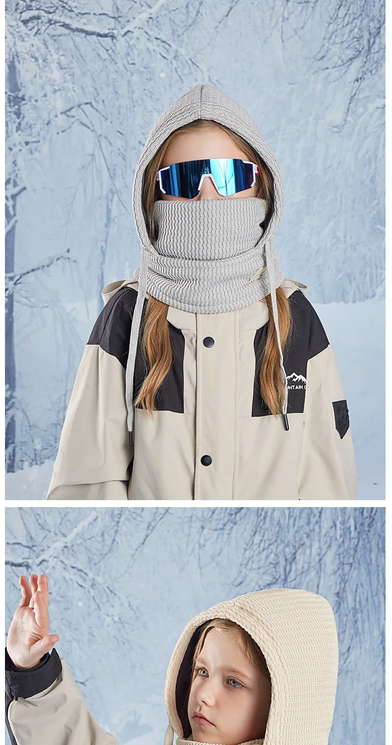 Winter Kind Sturmhaube Hut Junge Mädchen Fleece-gefütterte Bonnets Winddichte Maske Gestrickte Mützen Mütze Schal Set Kinder Mit Kapuze Warme Mütze 4-10Y – Detail 10